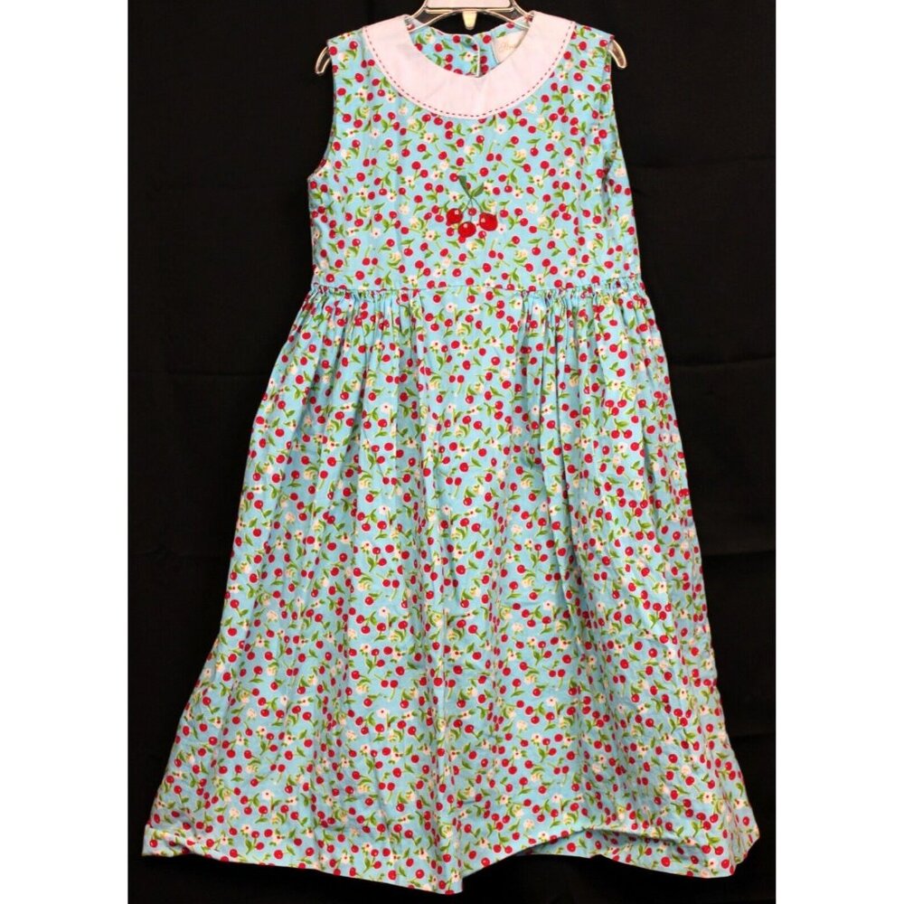 Strasburg Blue Cherry Dress sz 7/8 Summer Sleeveless Embroidered Spring TLC